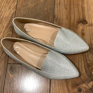 Silver Glitter pointed Flats size 8